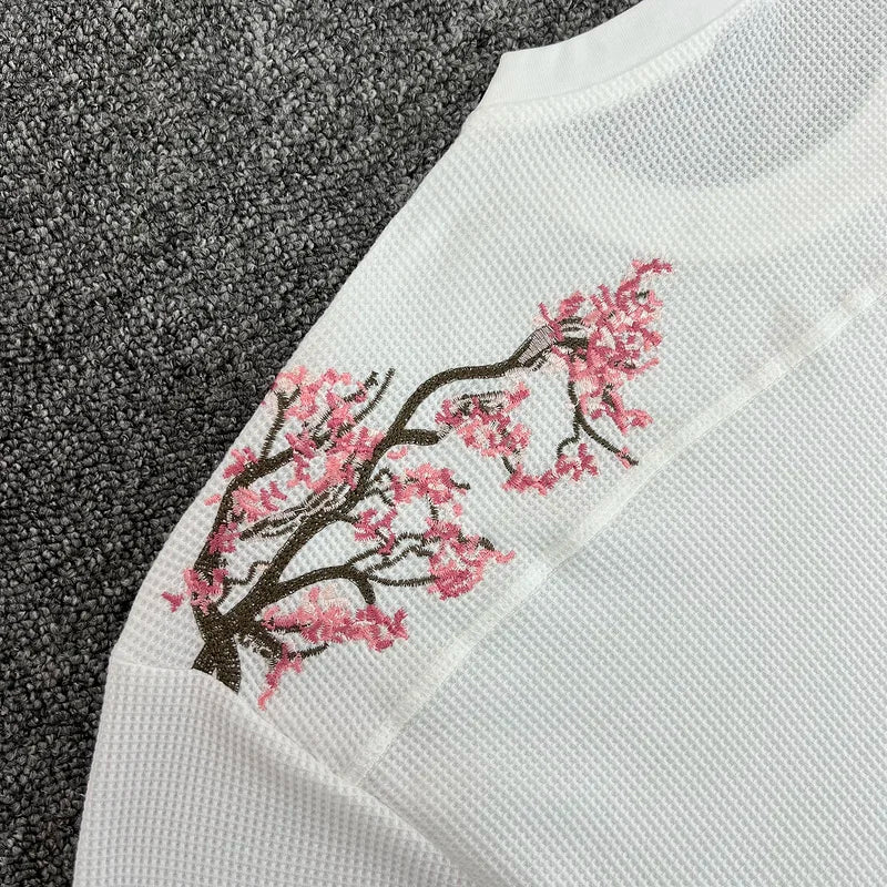 Embroidered Waffle Longsleeve 'Blossom' White