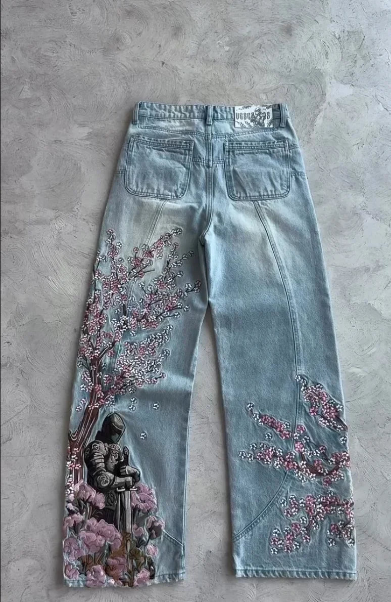 Fallen Blossom Knight Embroidered Jeans